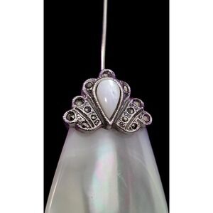 1928 Brand Mother of Pearl Marcasite Vintage Stick Pin Silver Tone Art Nouveau